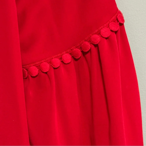 TORY BURCH Sylvie Boho Peasant Blouse Red Silk Scoop Neck Fringe Tassel Size 0 - Picture 5 of 9